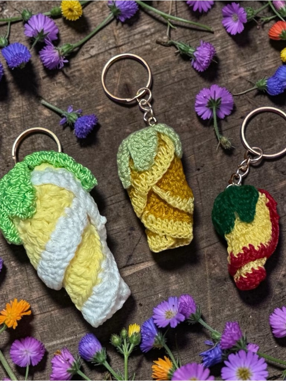 Handmade Crochet rose Keychains - 3 set